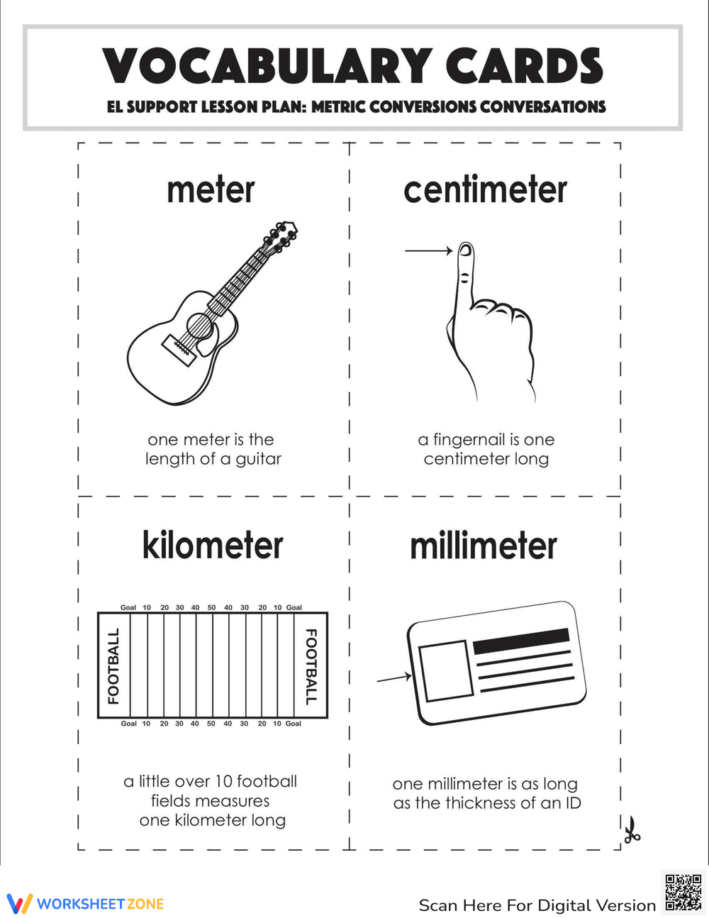 Metric Conversions Vocabulary Cards Worksheet - Page 1