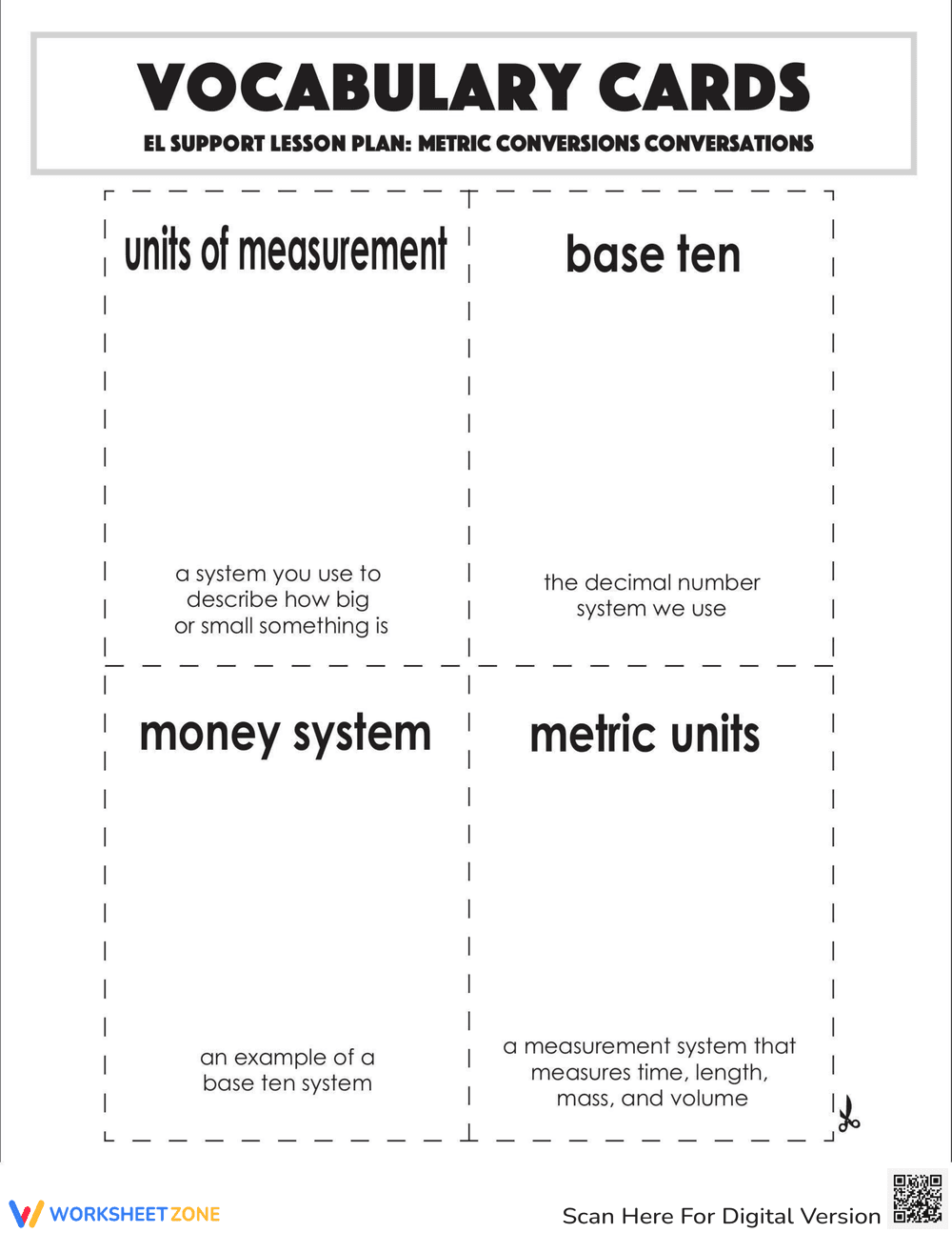 Metric Conversions Vocabulary Cards Worksheet - Page 2