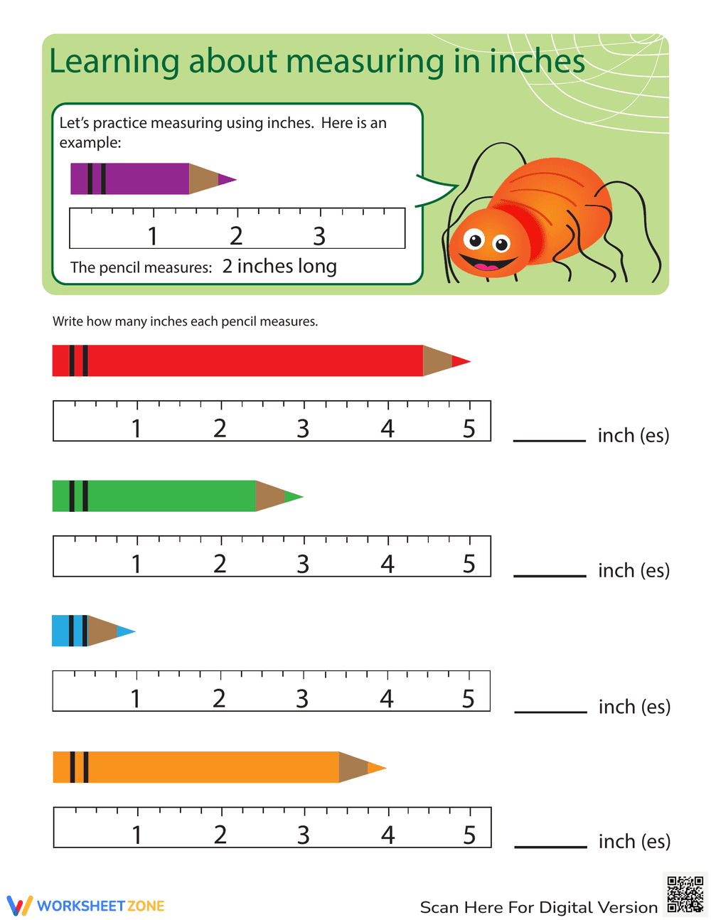 Measure Bugs in Inches Worksheet - Page 1