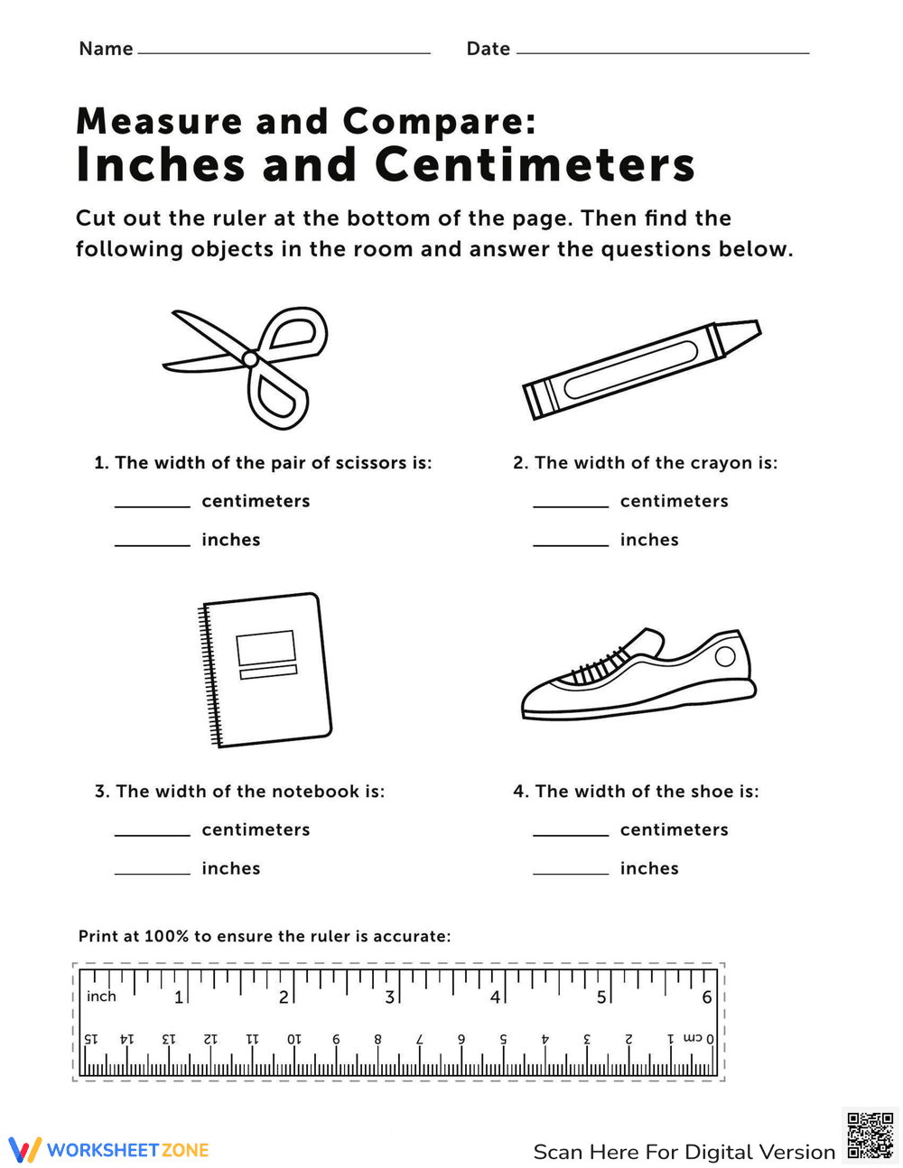 Measure and Compare Inches & Centimeters - Page 1