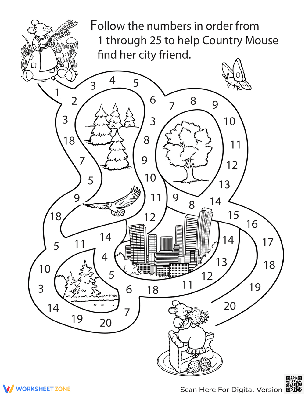 Navigate the Mouse Counting Maze Worksheet - Page 1