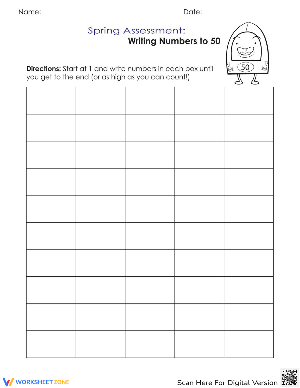 Spring Assessment: Writing Numbers to 50 - Page 1