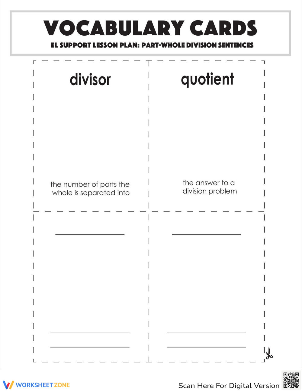 Vocabulary Cards: Part-Whole Division Sentences - Page 2