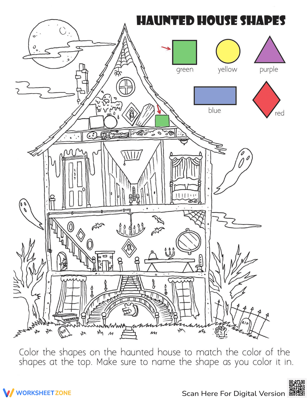 Halloween Fun: Spooky Shapes Worksheet - Page 1