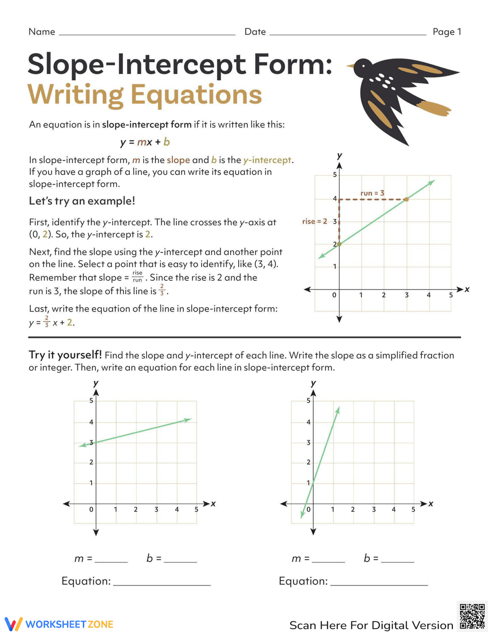 Equation Writing: Slope Intercept Form - Page 1