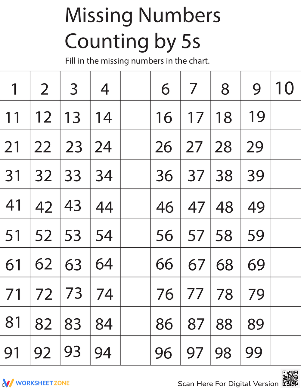 Number Sense: Fill in Missing Numbers - Page 1