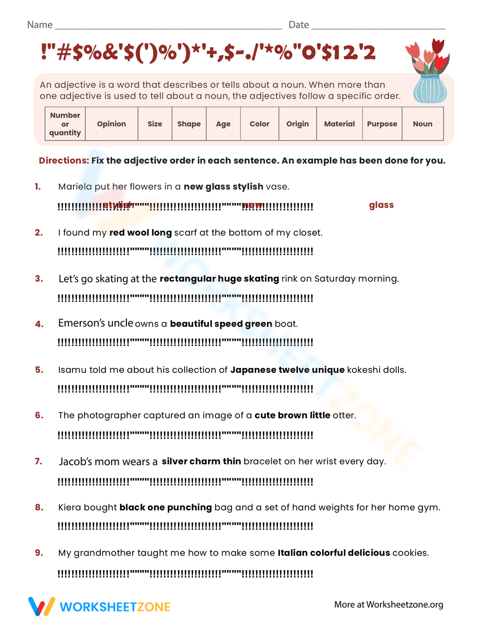 Fix the Sentences: Adjective Order - Page 1