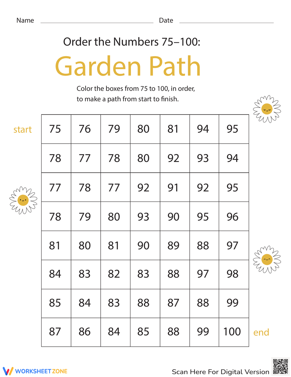 Number Order Color Boxes - Page 1