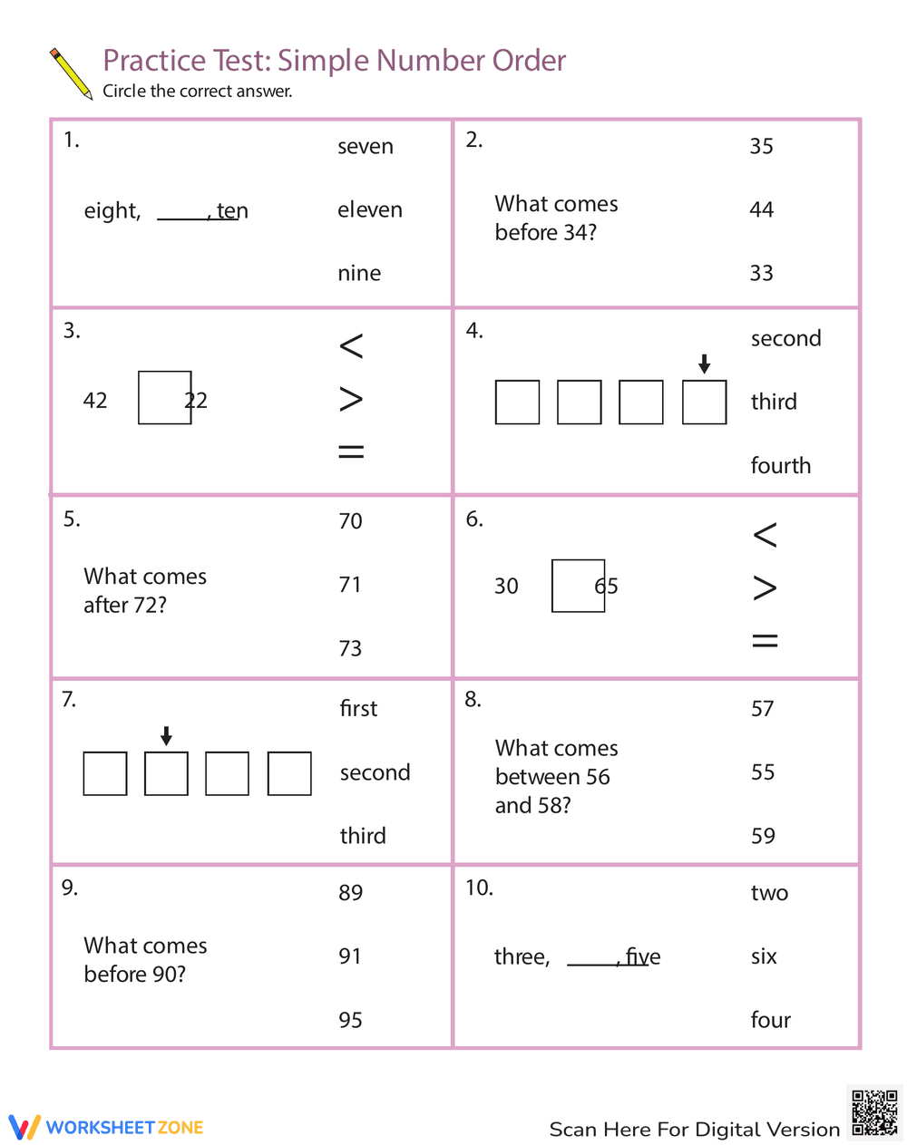 Practice Number Order - Page 1