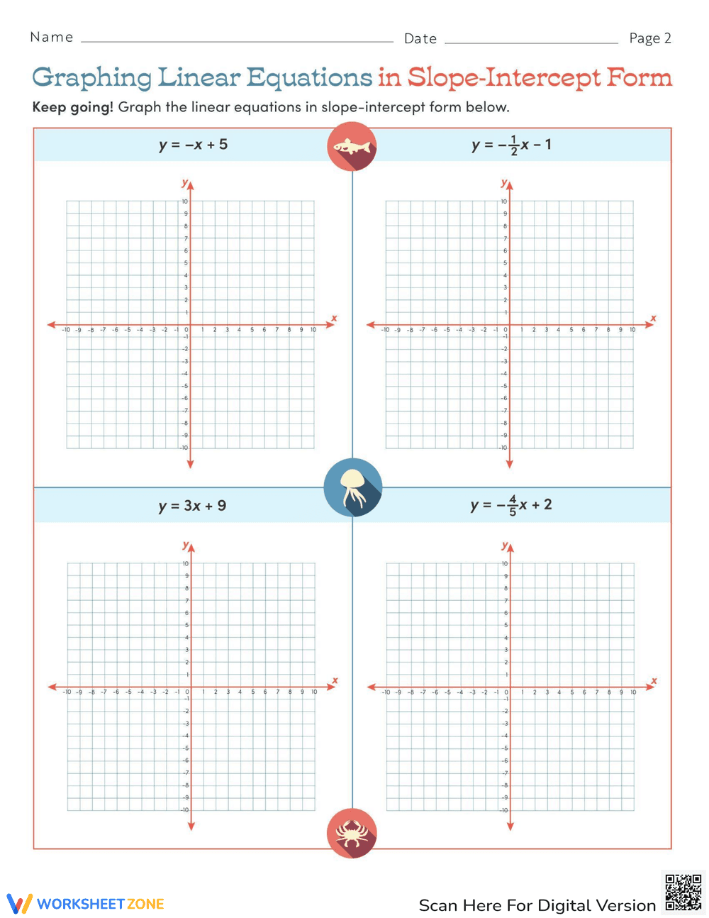 Graphing Linear Equations: Slope-Intercept Form Worksheet - Page 2