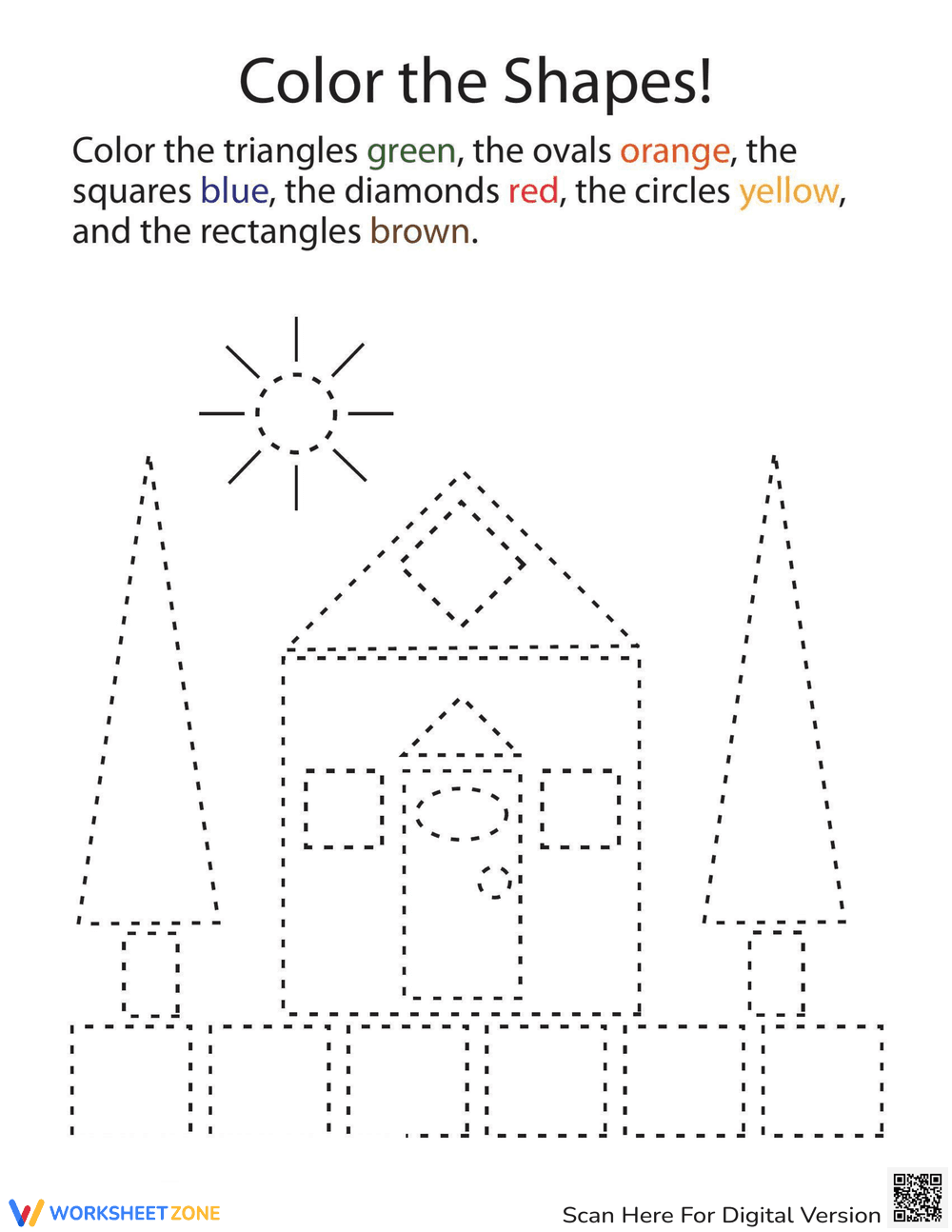 Shape Coloring Worksheet: Fun with Shapes - Page 1