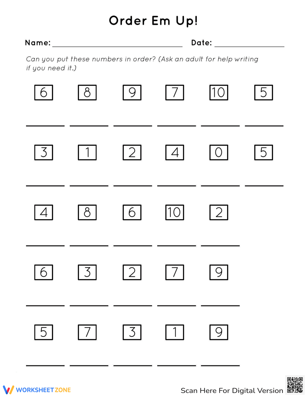 Order 'Em Up: A Fun Number Ordering Worksheet - Page 1