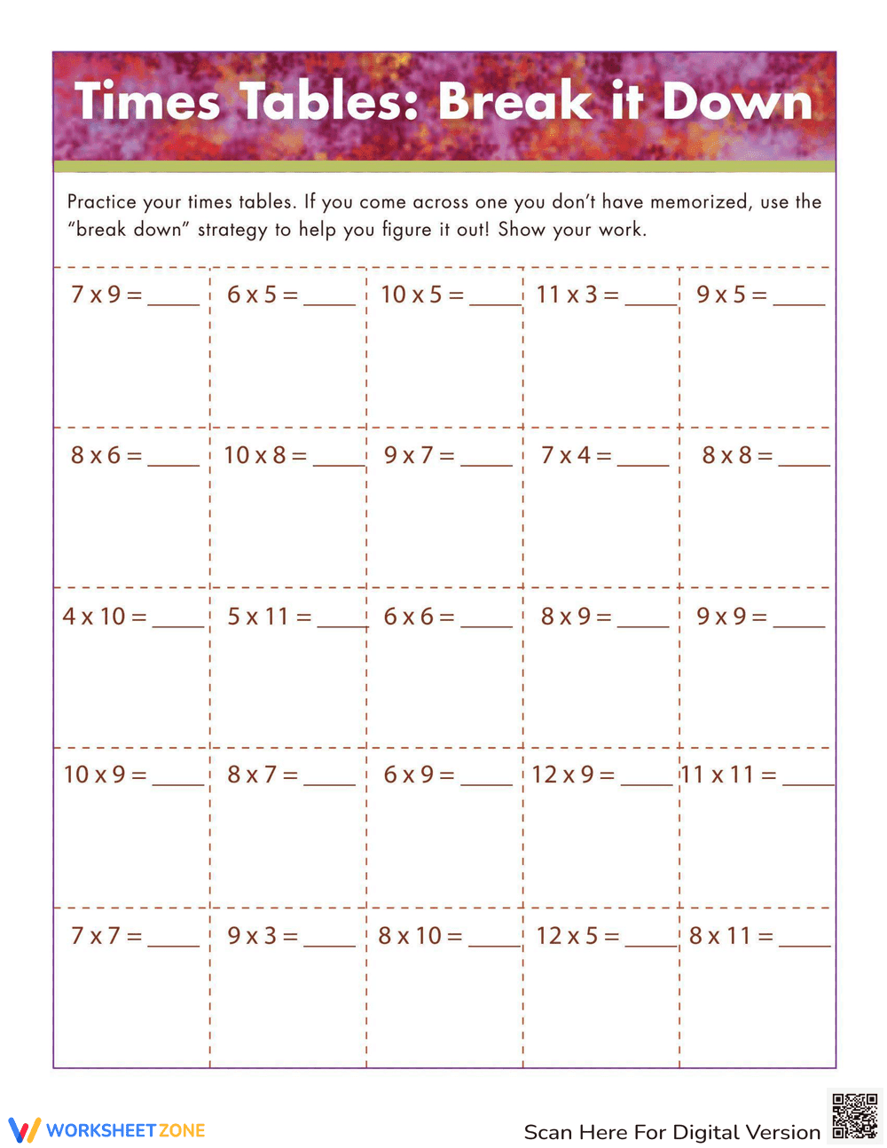 Hard Times Tables Worksheet: Multiplication Practice - Page 1