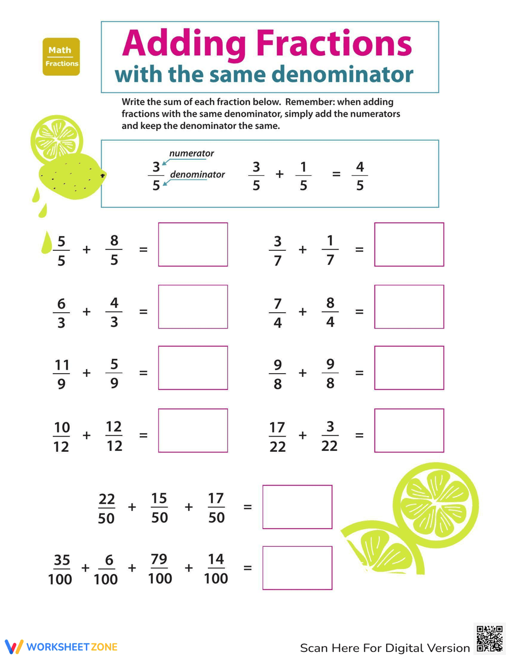 Introducing Fractions: Adding Fractions Worksheet - Page 1
