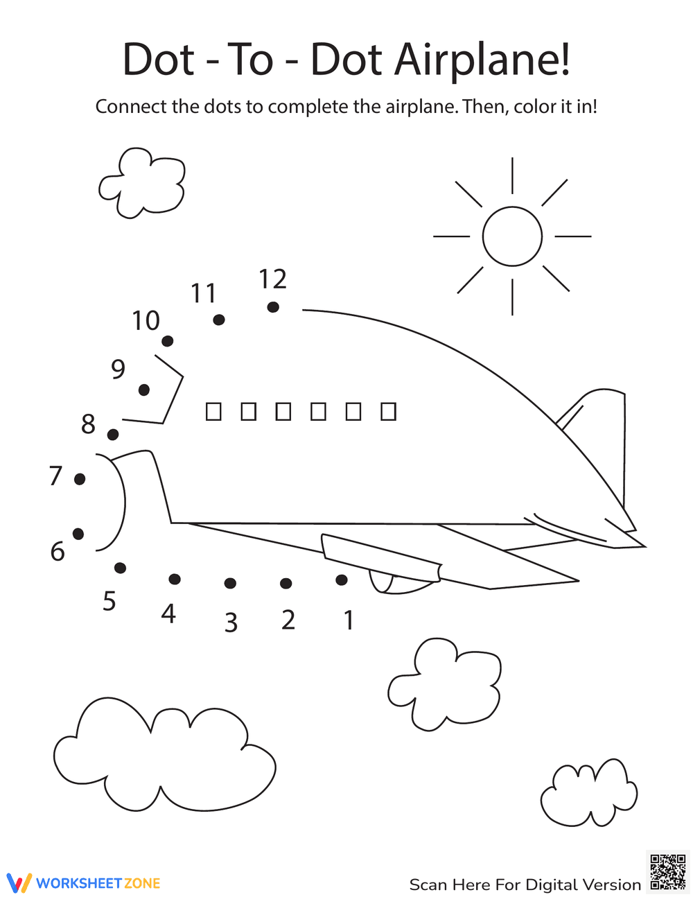 Airplane Dot to Dot Worksheet - Page 1