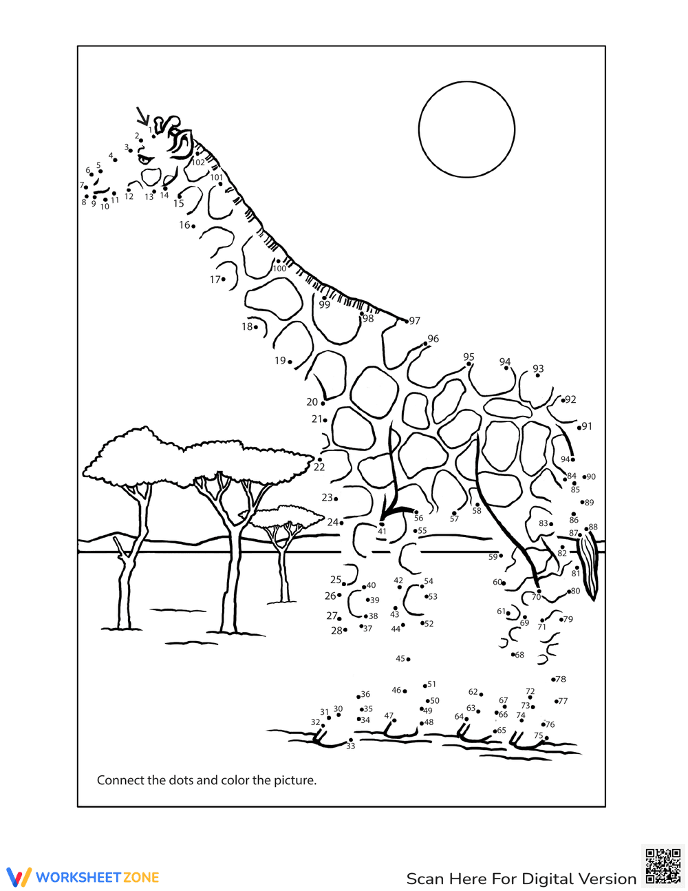 Animals Dot to Dot Worksheet - Page 1