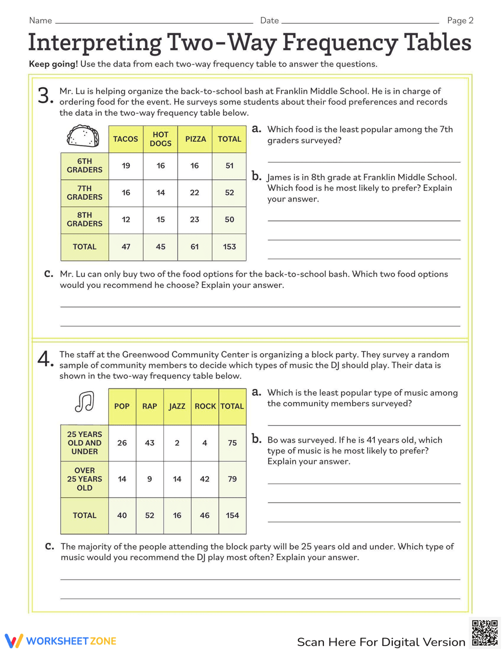 Interpreting Two-Way Frequency Tables Worksheet - Page 2