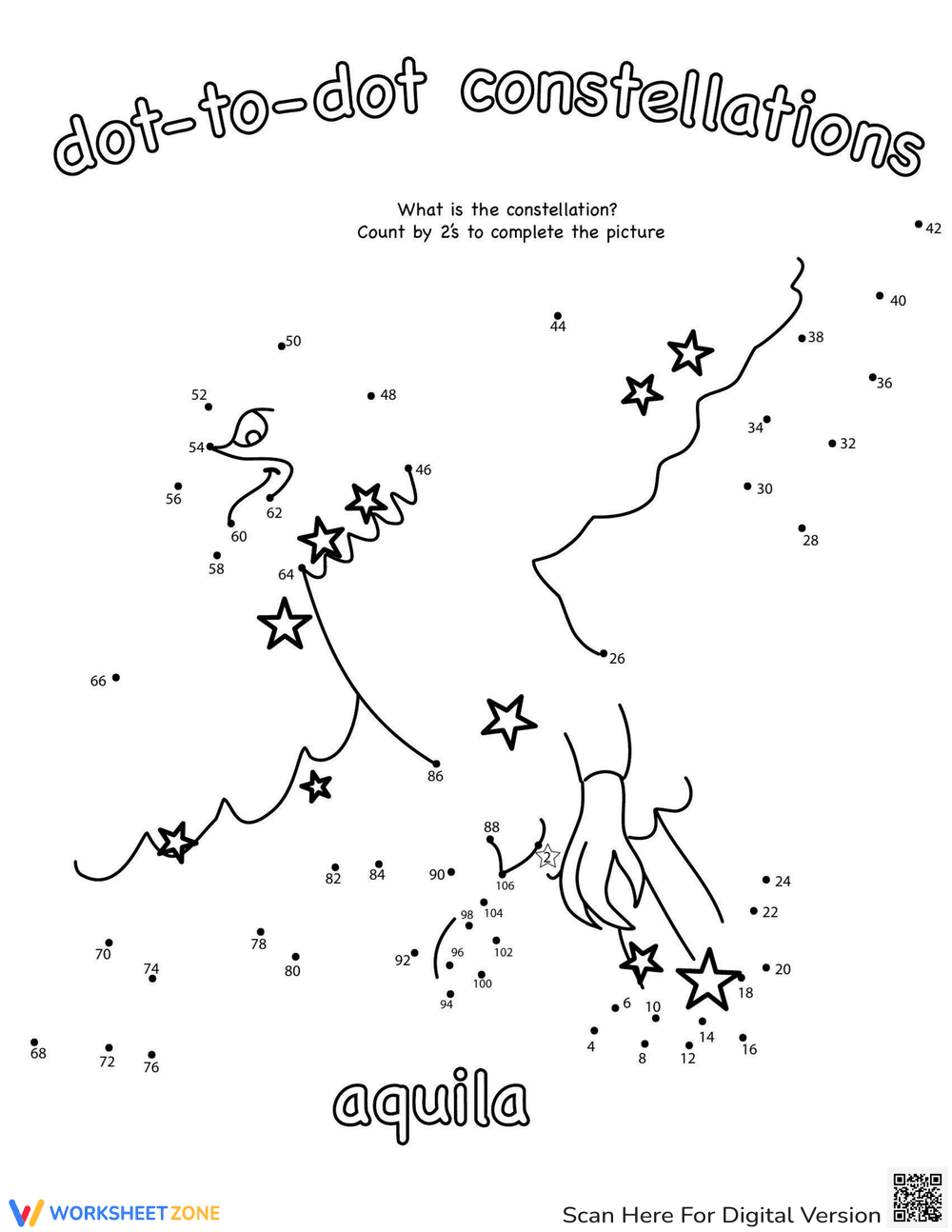 Dot-to-Dot Constellations Worksheet - Page 1
