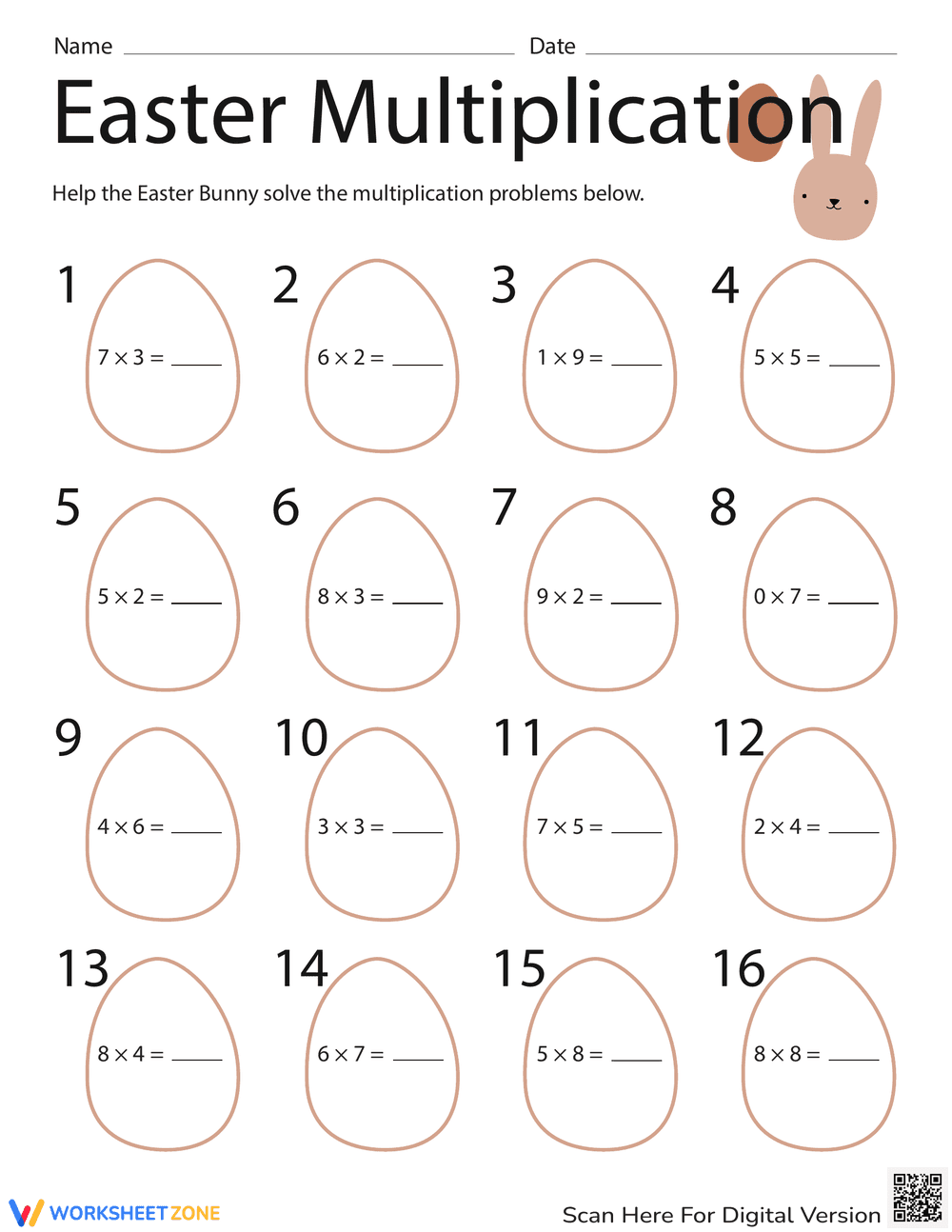 Easter Multiplication Worksheet for Kids - Page 1
