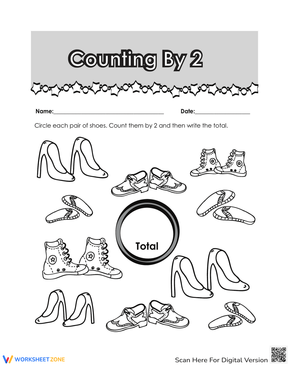 Counting by 2 Worksheet – Fun Shoe Pair Activity - Page 1