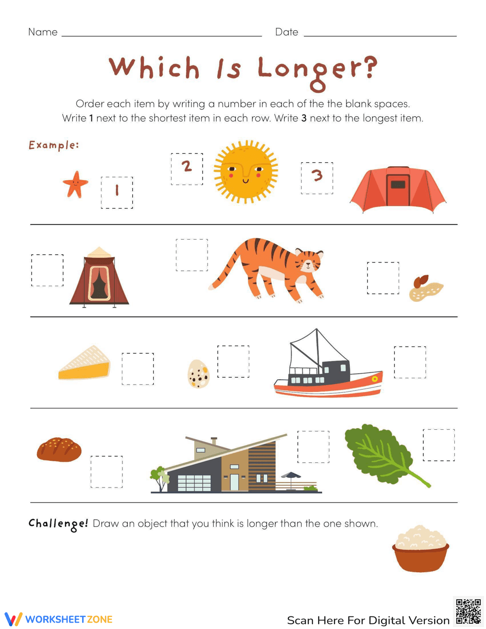 Ranking Length Worksheet: Longer Objects - Page 1