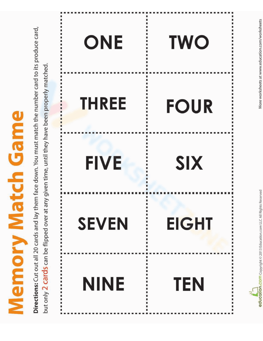 Numbers Memory Game - Page 1