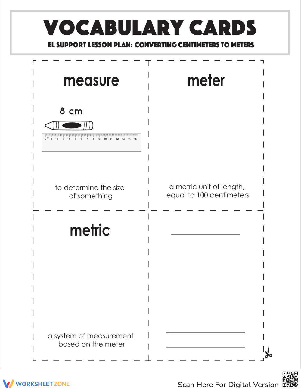 Vocabulary Cards: Converting Centimeters to Meters - Page 2