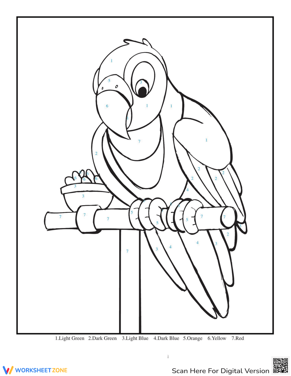 Parrot Color by Number Worksheet - Page 1