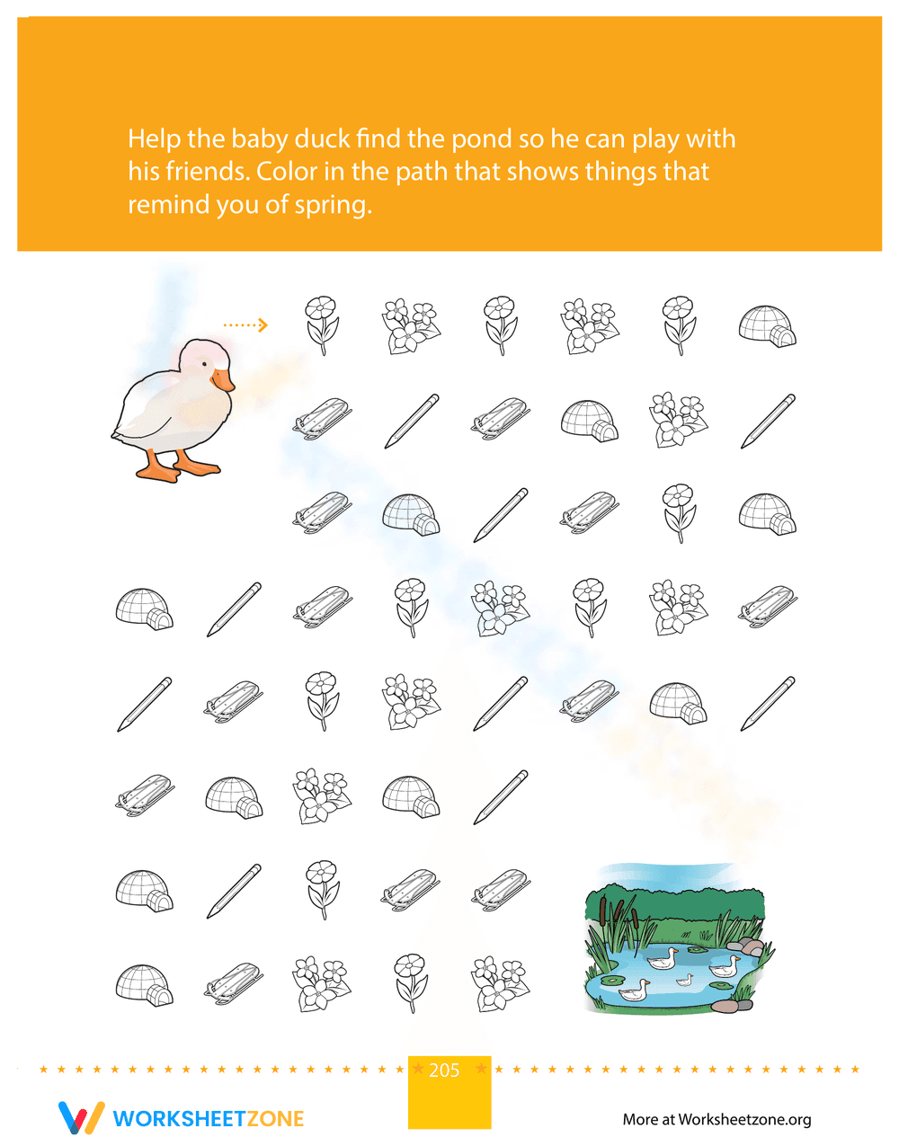 Follow the Spring Path Maze Worksheet - Page 1