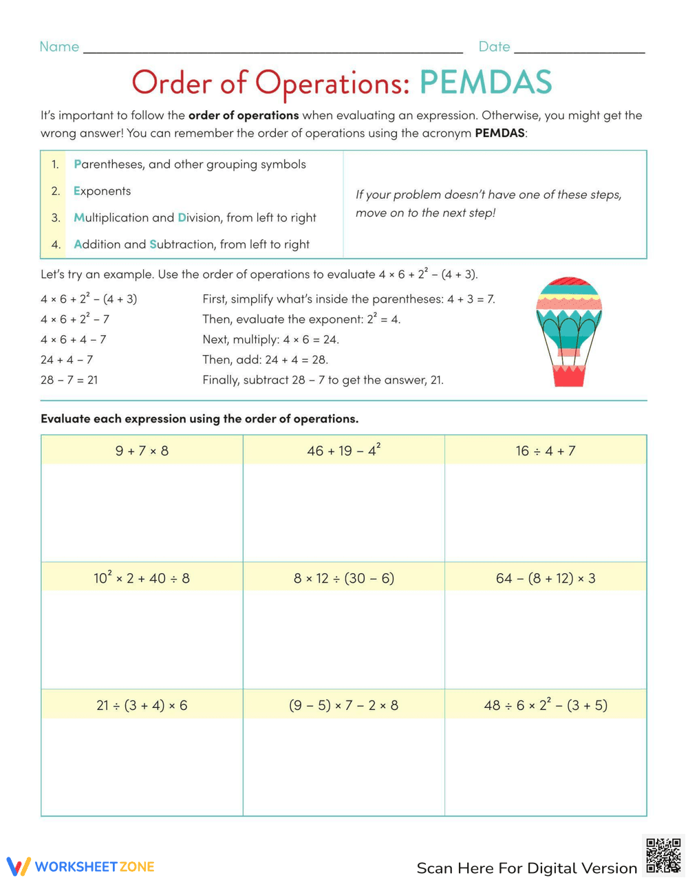 PEMDAS Worksheet - Page 1