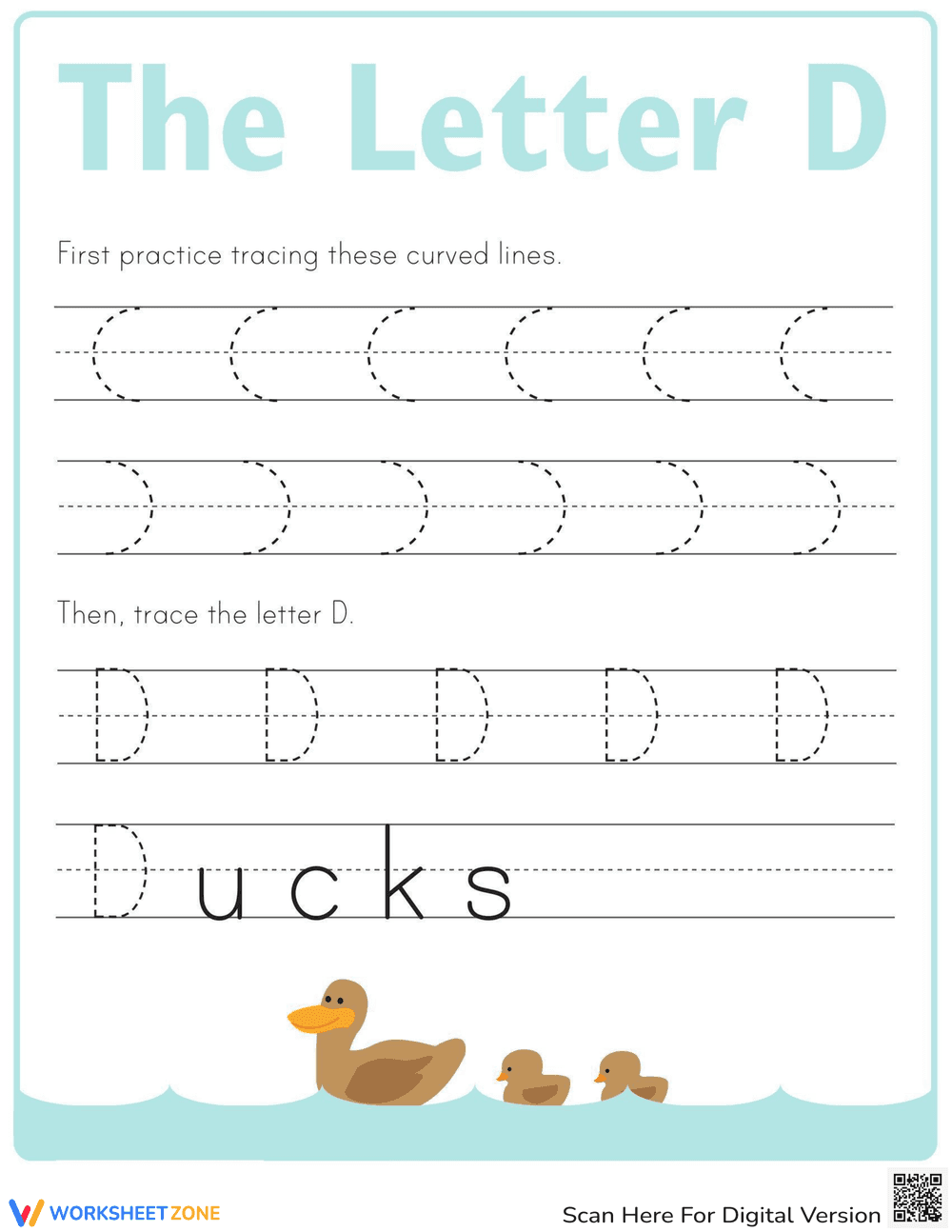 Practice Tracing: Letter D - Page 1