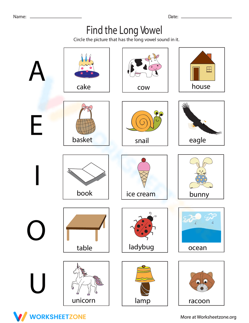 Circle the Long Vowel - Page 1