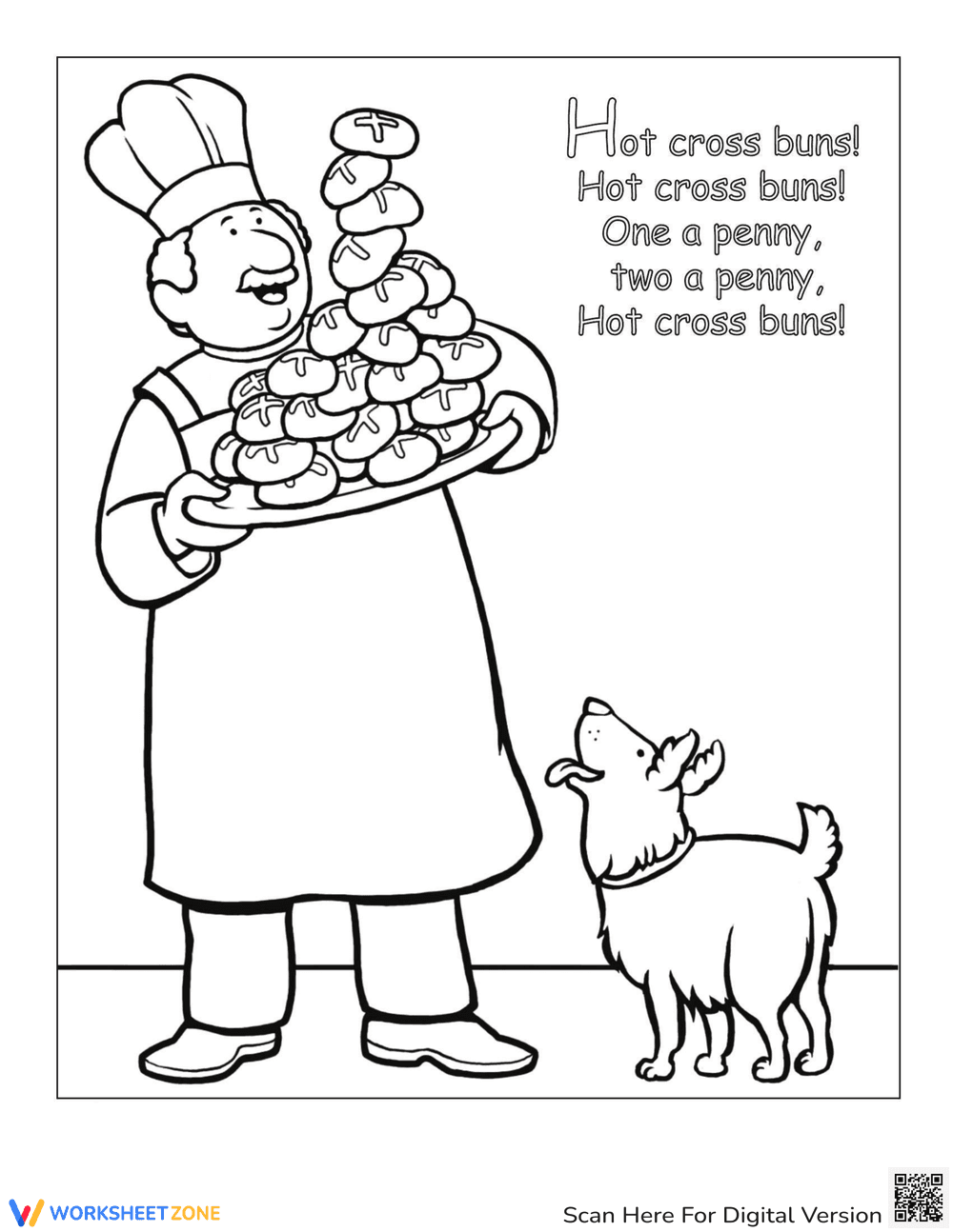 Nursery Rhyme Coloring: Hot Cross Buns - Page 1