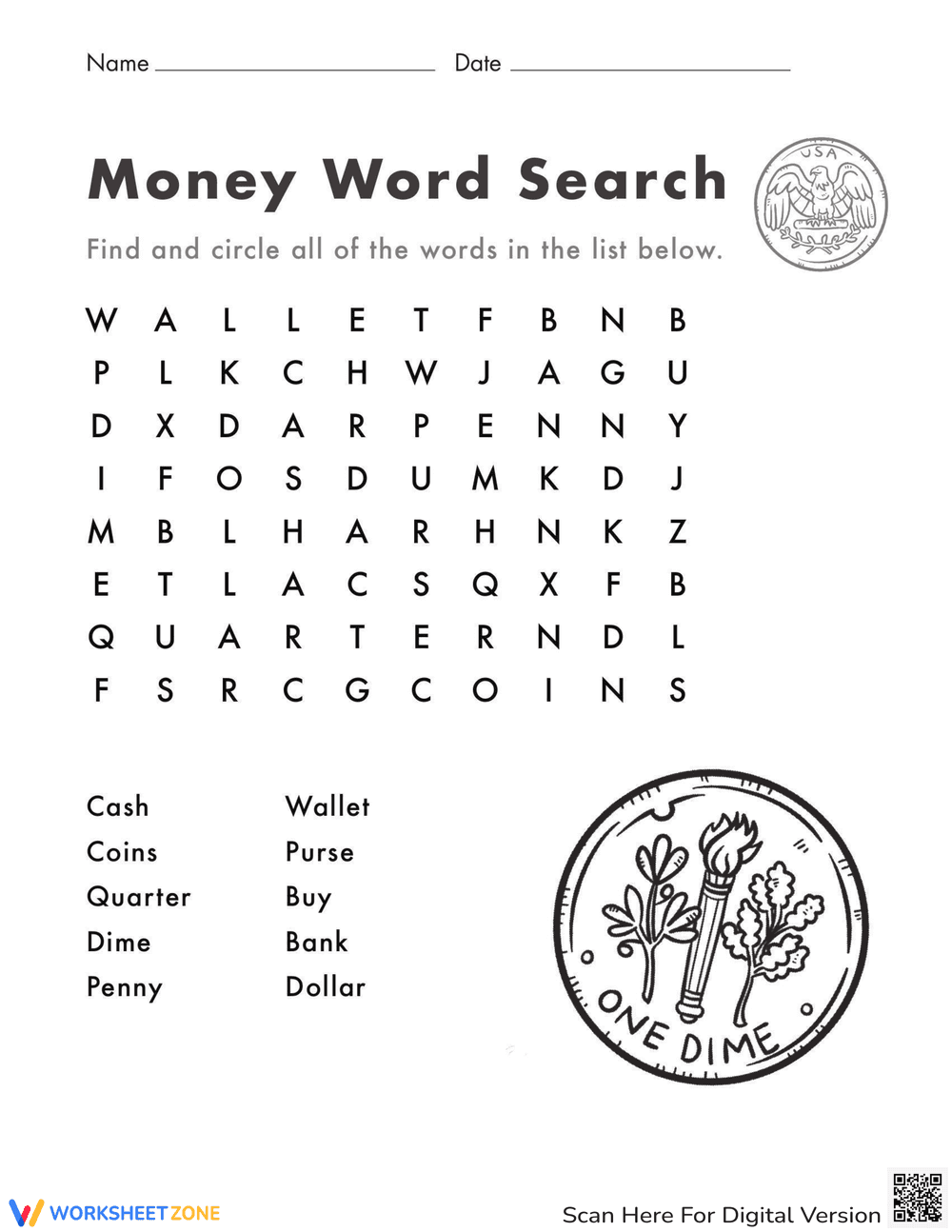 Word Search Fun: Money - Page 1