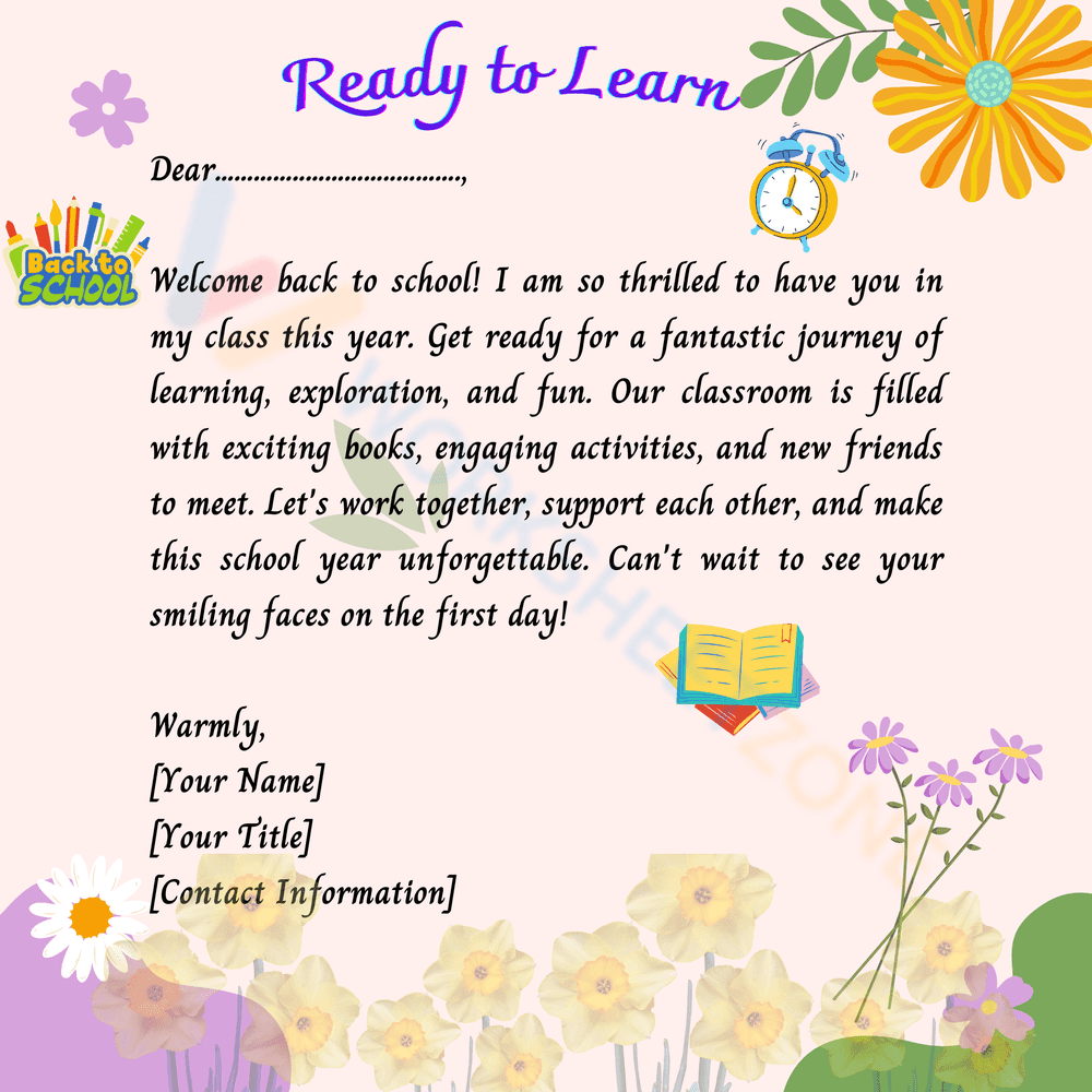 Letter from Teacher: Ready to Learn - Page 1