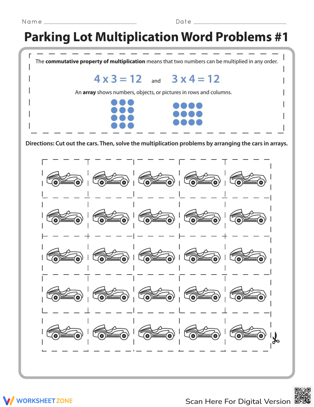 Parking Lot Multiplication Word Problems - Page 1