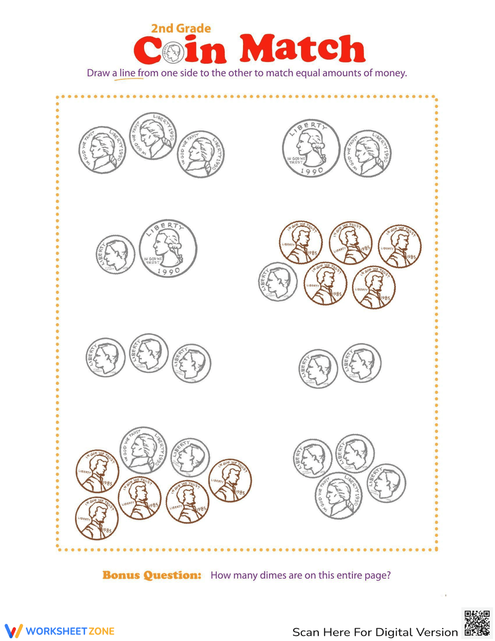 Second Grade Coin Matching: Money Skills - Page 1