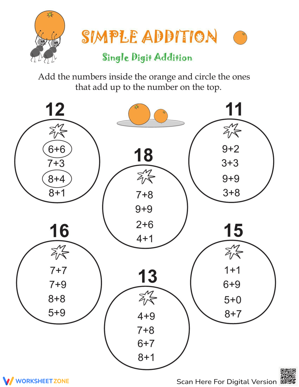 Simple Addition with Oranges - Page 1