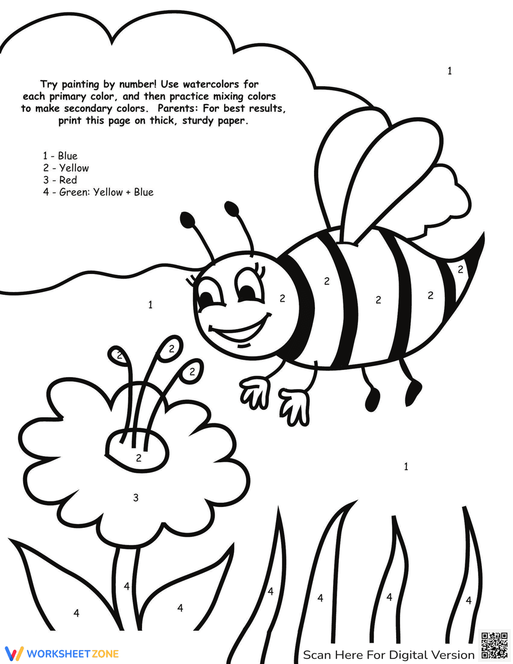 Watercolor Number Bee - Page 1