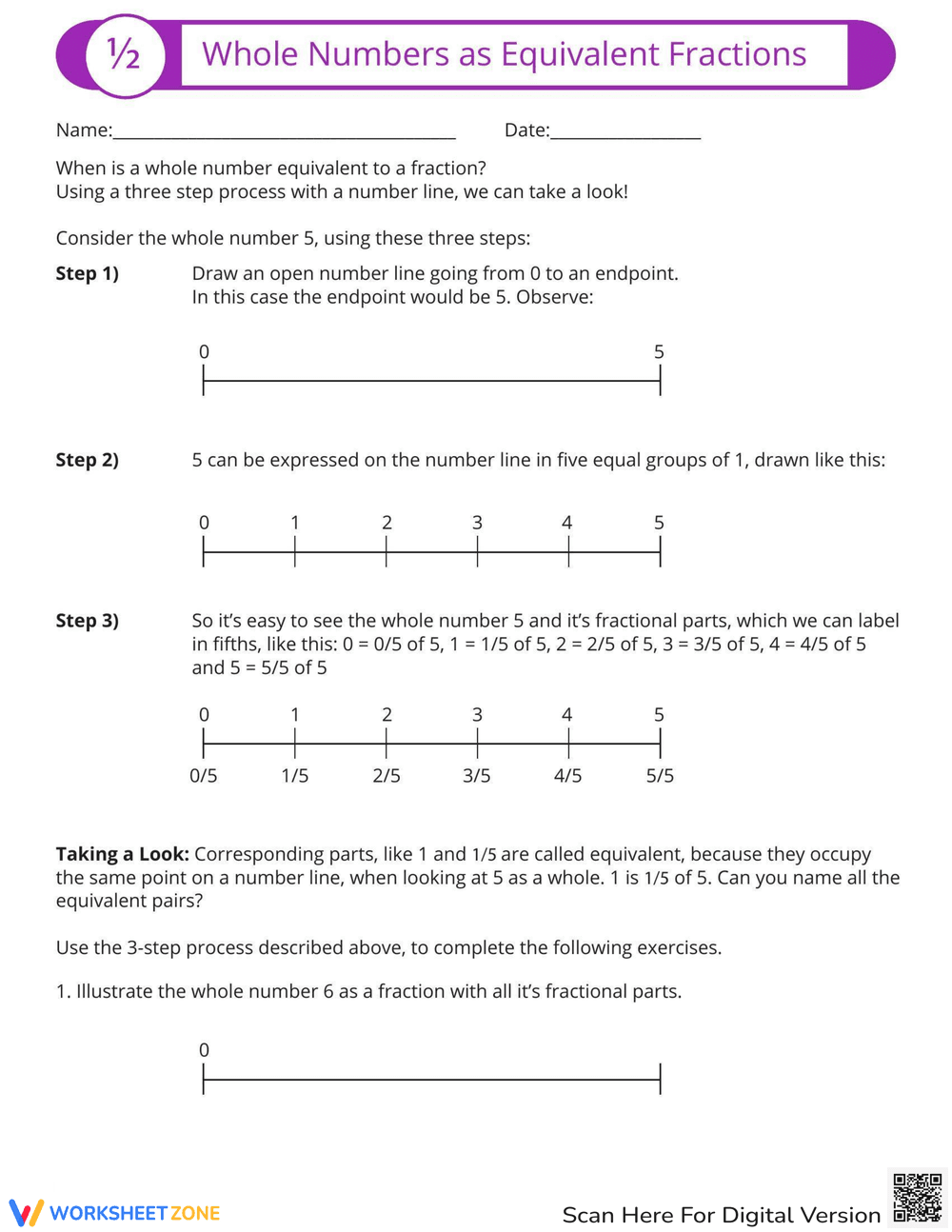 Equivalent Fractions with Whole Numbers - Page 1