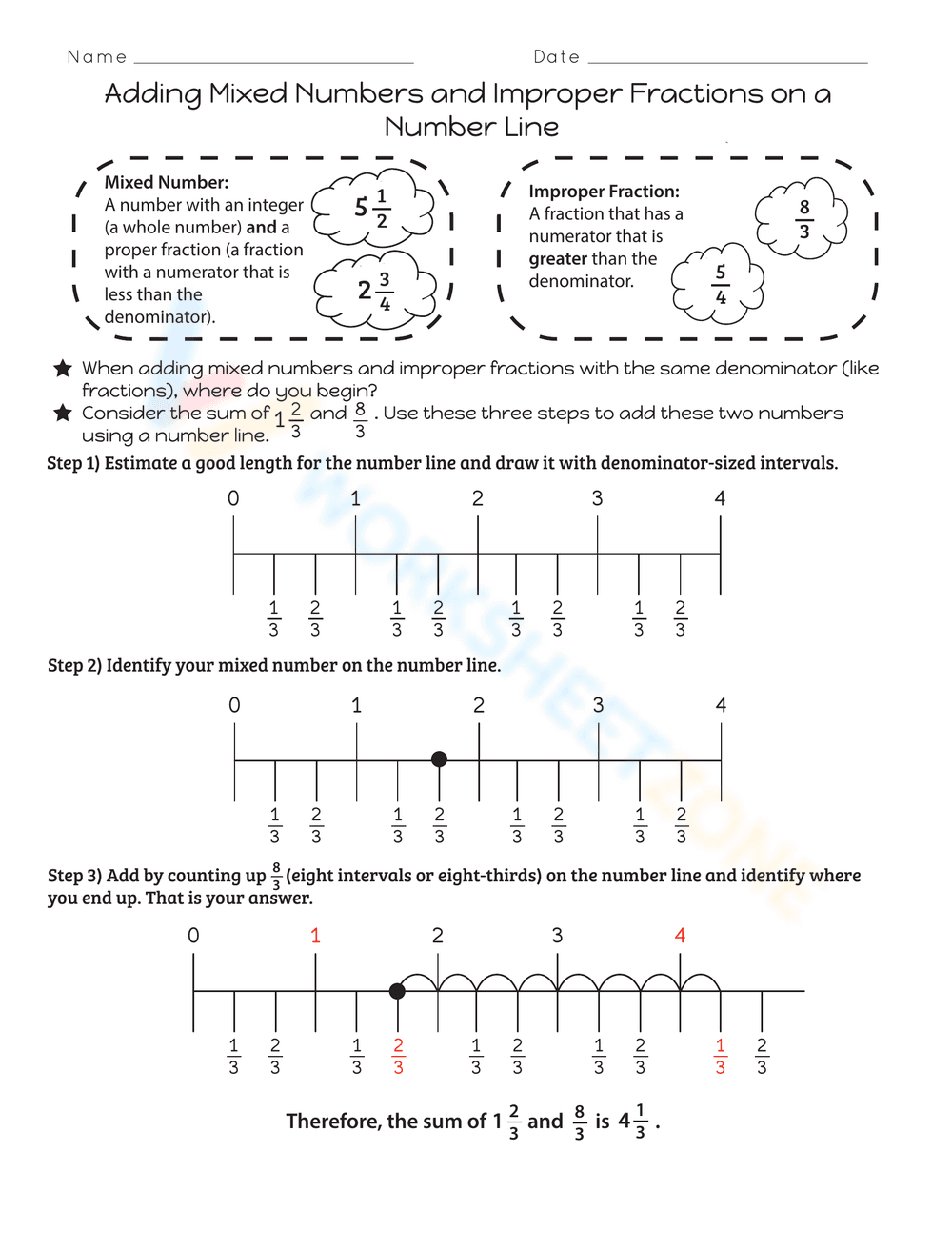 Mixed Numbers and Improper Fractions - Page 1