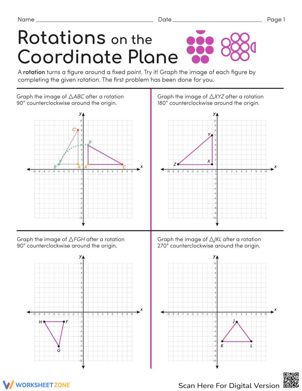 Rotations on a Coordinate Plane - Page 1