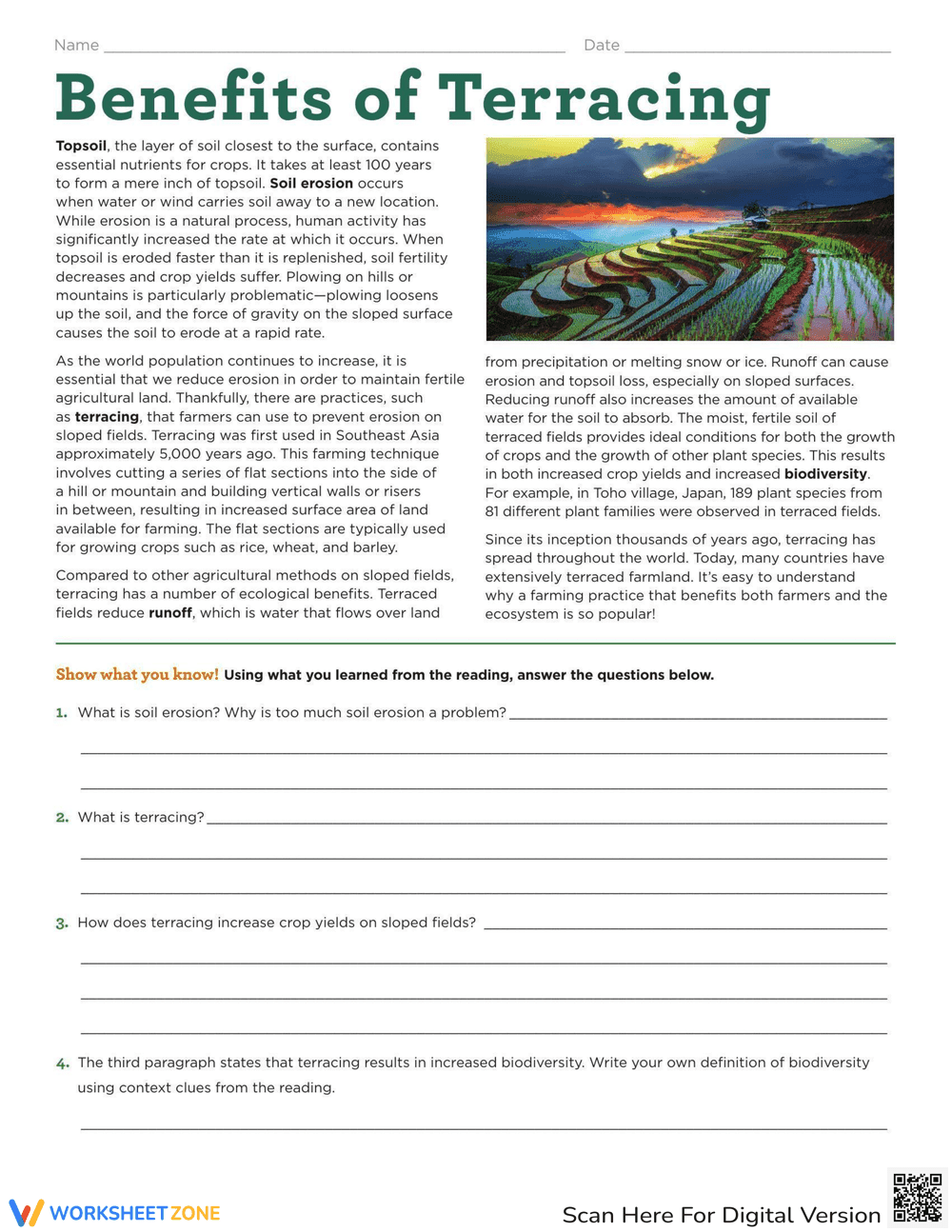 Benefits of Terracing Worksheet - Page 1