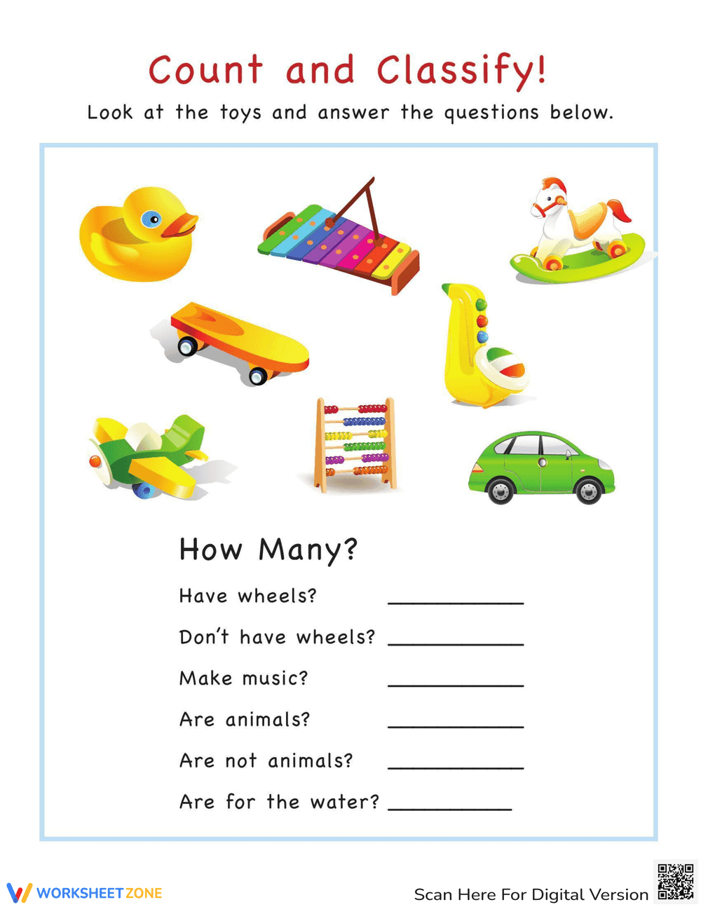 Count and Classify Toys Worksheet - Page 1