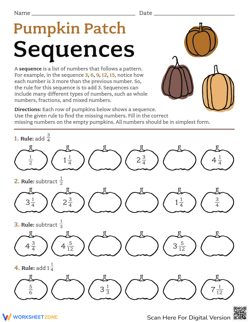 Pumpkin Patch Math Worksheet - Page 1