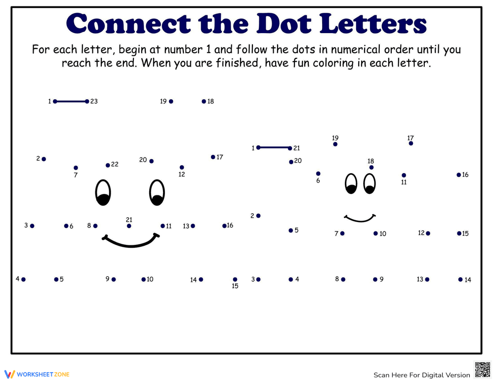 Dot-to-Dot Alphabet: M - Page 1