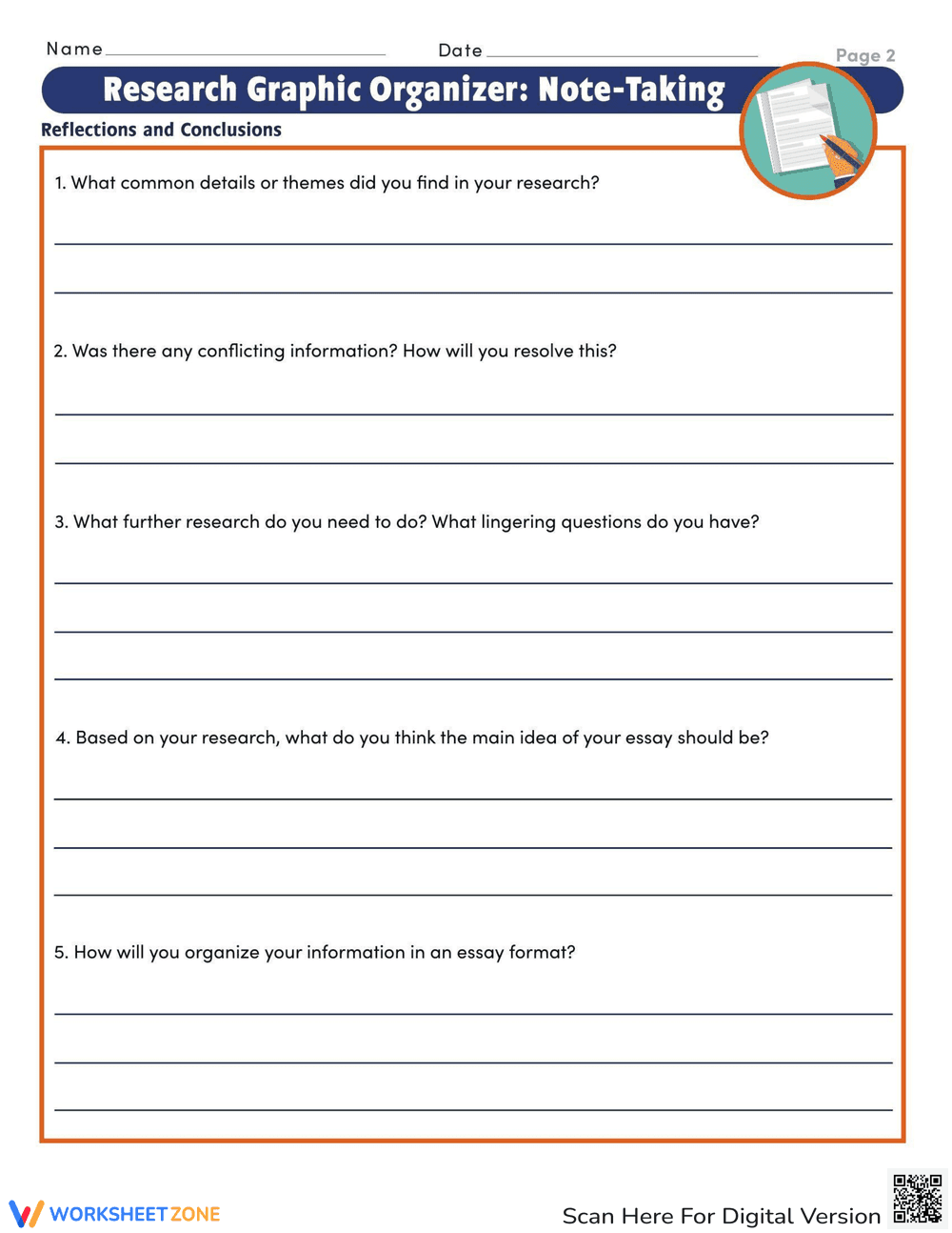Research Graphic Organizer: Note-Taking Template - Page 2
