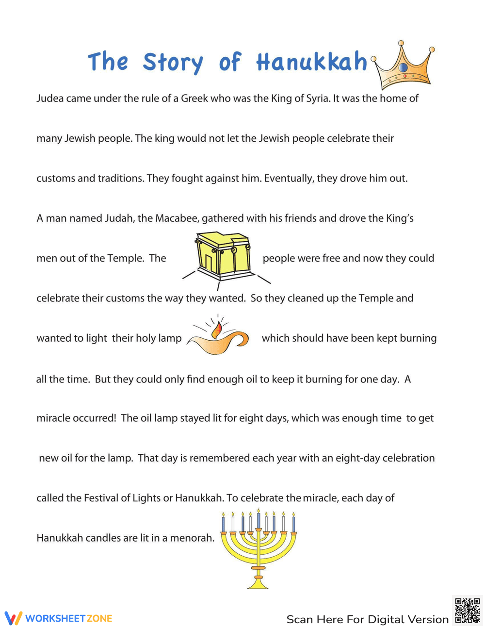 Hanukkah Story for Kids Worksheet - Page 1