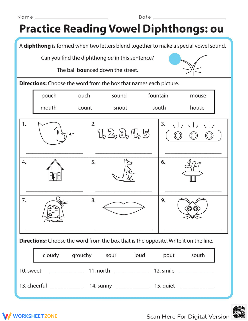 Practice Reading Vowel Diphthongs: ou - Page 1