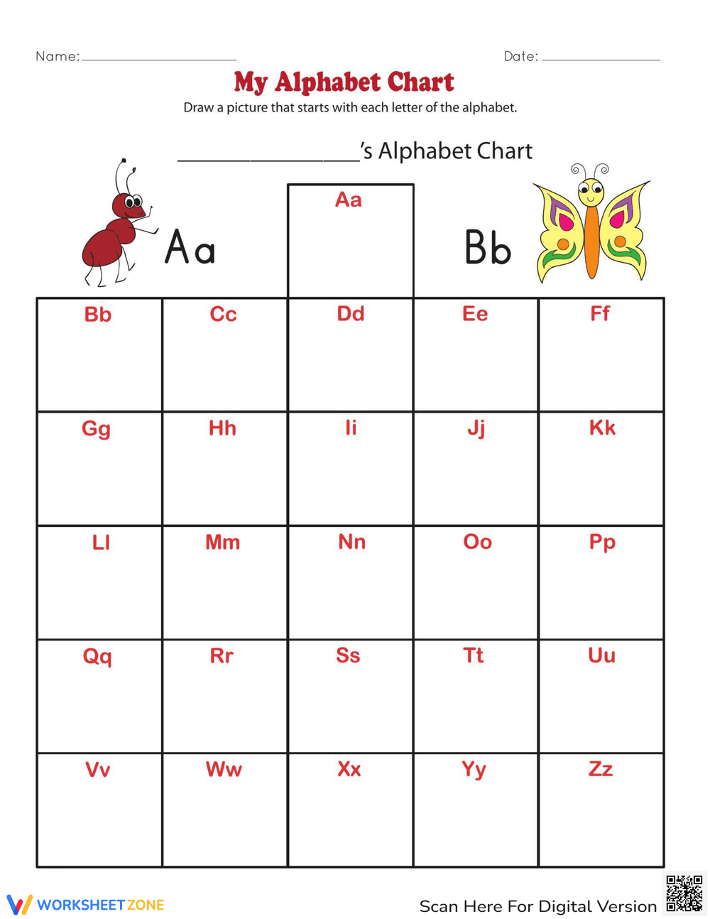 Comprehensive Alphabet Chart for Early Learners - Page 1